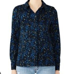 STINE GOYA Lucien Metallic Floral Lurex Knit Button Down Shirt size Large